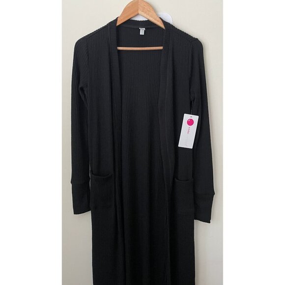 NWT YOGALICOUS Black Long Ribbed Side Slit Duster Cardigan, S - Picture 9 of 12